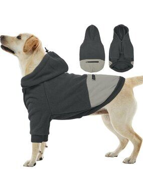 Cozy Fleece Dog Hoodie for Large Breeds - Adjustable Zip Collar, Pocket, Warm